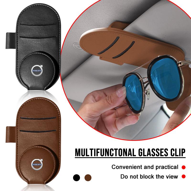 Leather Car Glasses Clip Sun Visor Multi-function Sunglasses Clip Car Styling For Volvo 240 C70 S40 S50 S60 S70 S80 S90 V40 V50 V60 V90 XC60 XC90