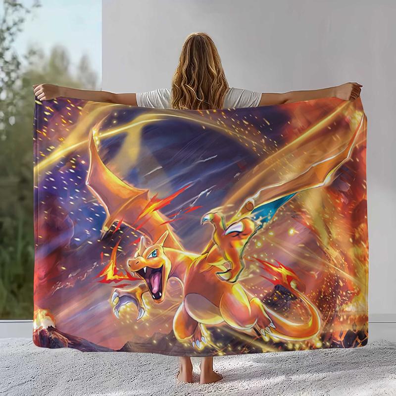Charizard Charmander Pokemon Flannel Blanket,Ultra Soft Warm Plush Throw for Home Bedroom Bed Sofa Cover Office Camping Picnic