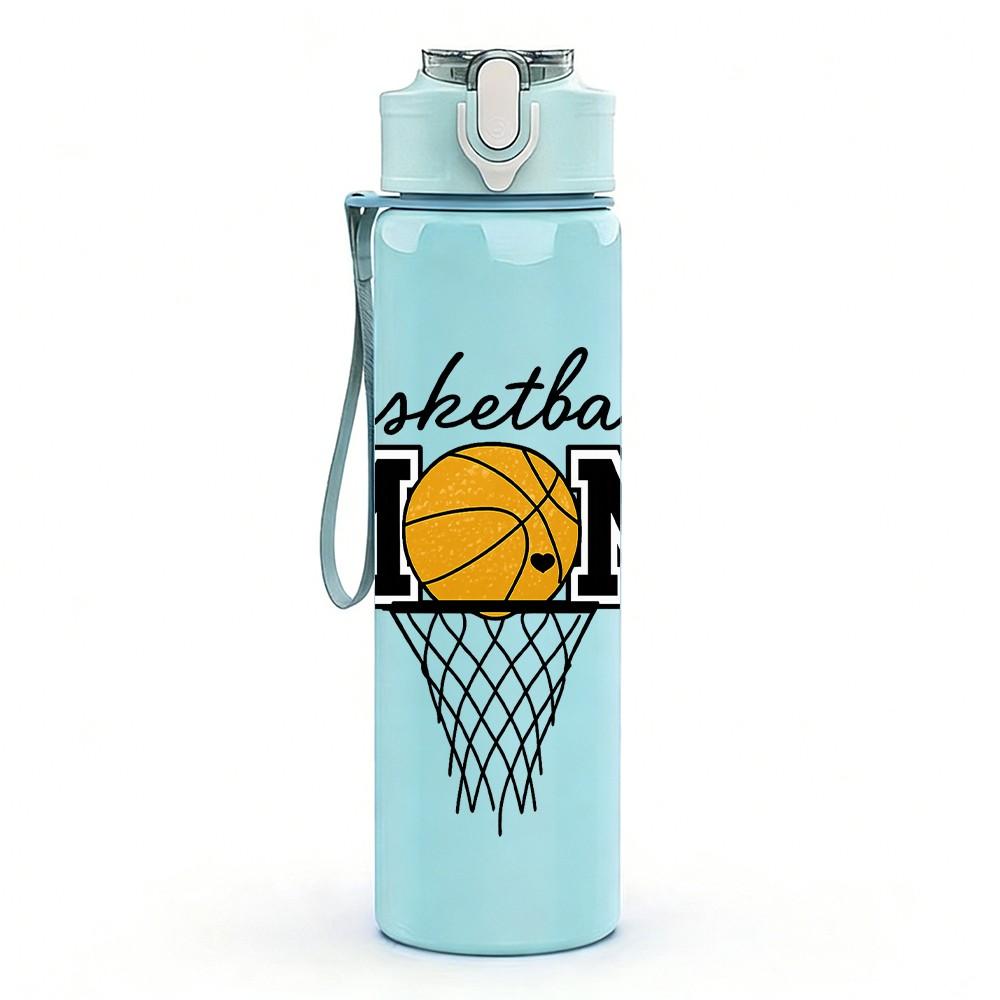 1PC Basketball Mom Sport Text Print 750ml Color Plastic Sports Water Bottle Leakproof Flip Straw Lid Suitable for Sports Office Home Use