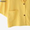 ZANZEA Women Summer Turn Down Collar Loose 3/4 Sleeve Cardigan Blouse