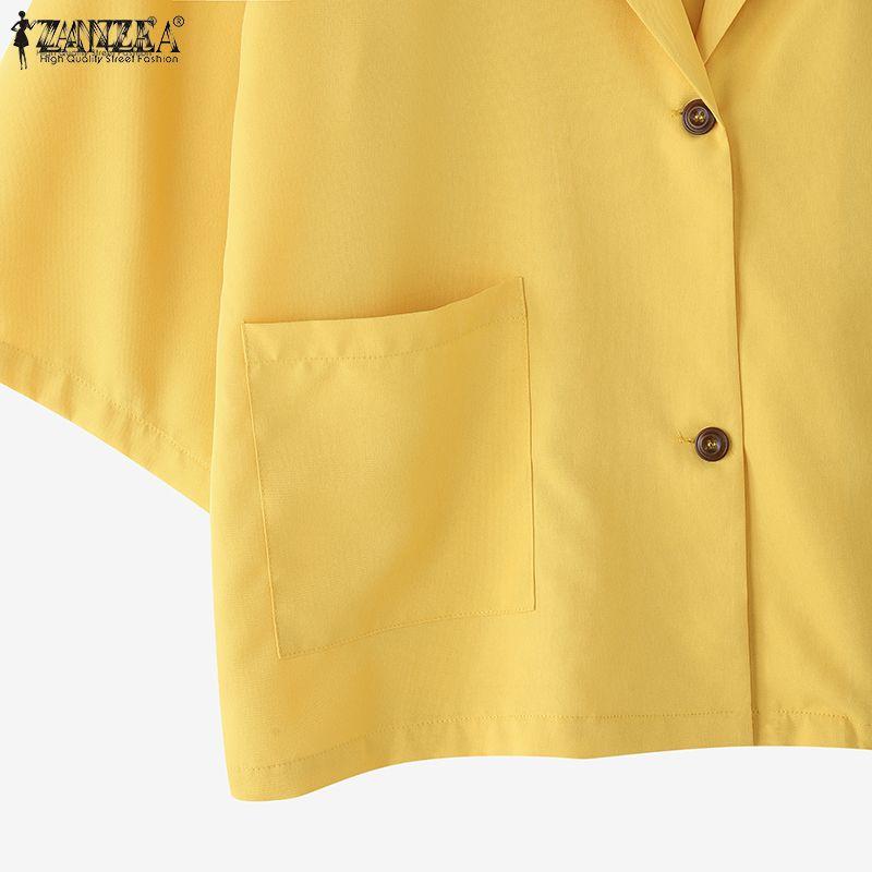 ZANZEA Women Summer Turn Down Collar Loose 3/4 Sleeve Cardigan Blouse