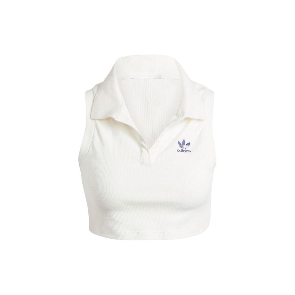 Adidas Originals Cropped Logo Slim-Fit Sleeveless Vest Women Tops White IT9858