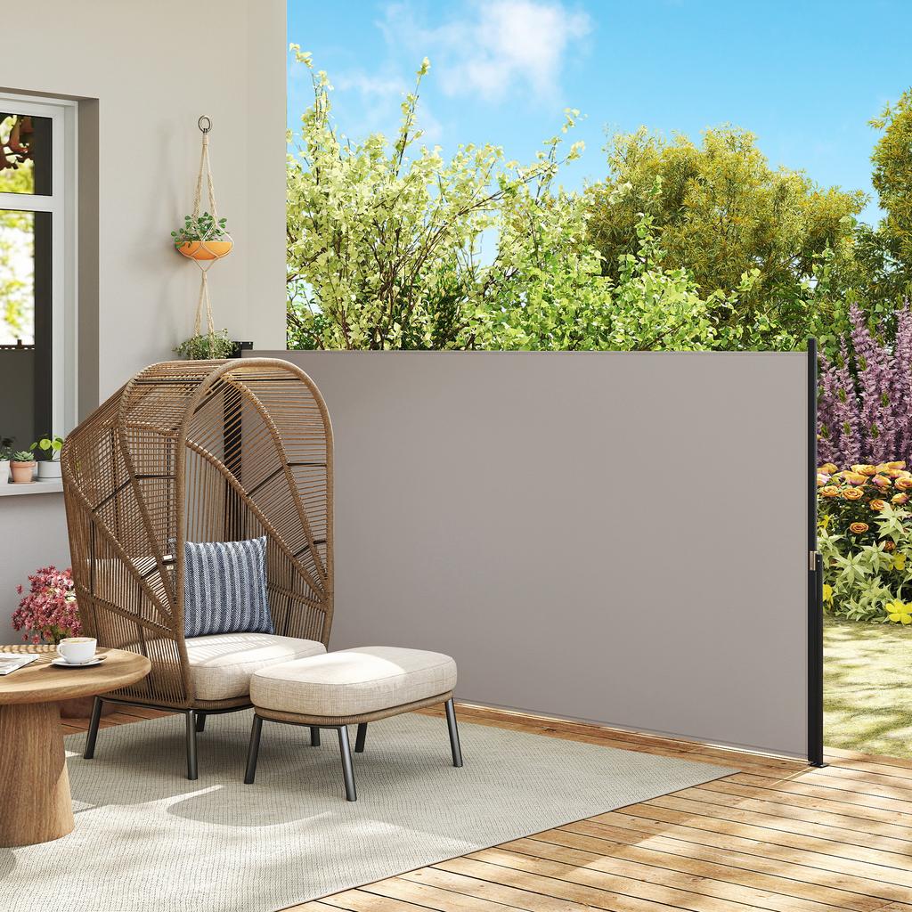 Side Awning Side Blind Retractable Privacy Screen Aluminum Polyester 3 X 1.4 M Light Gray