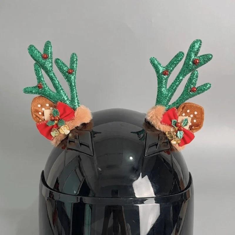 Creative Motorcycle Helmet Decoration 3D Self-adhesive Christmas Antlers Helmet Decor Cute Plush Embossing