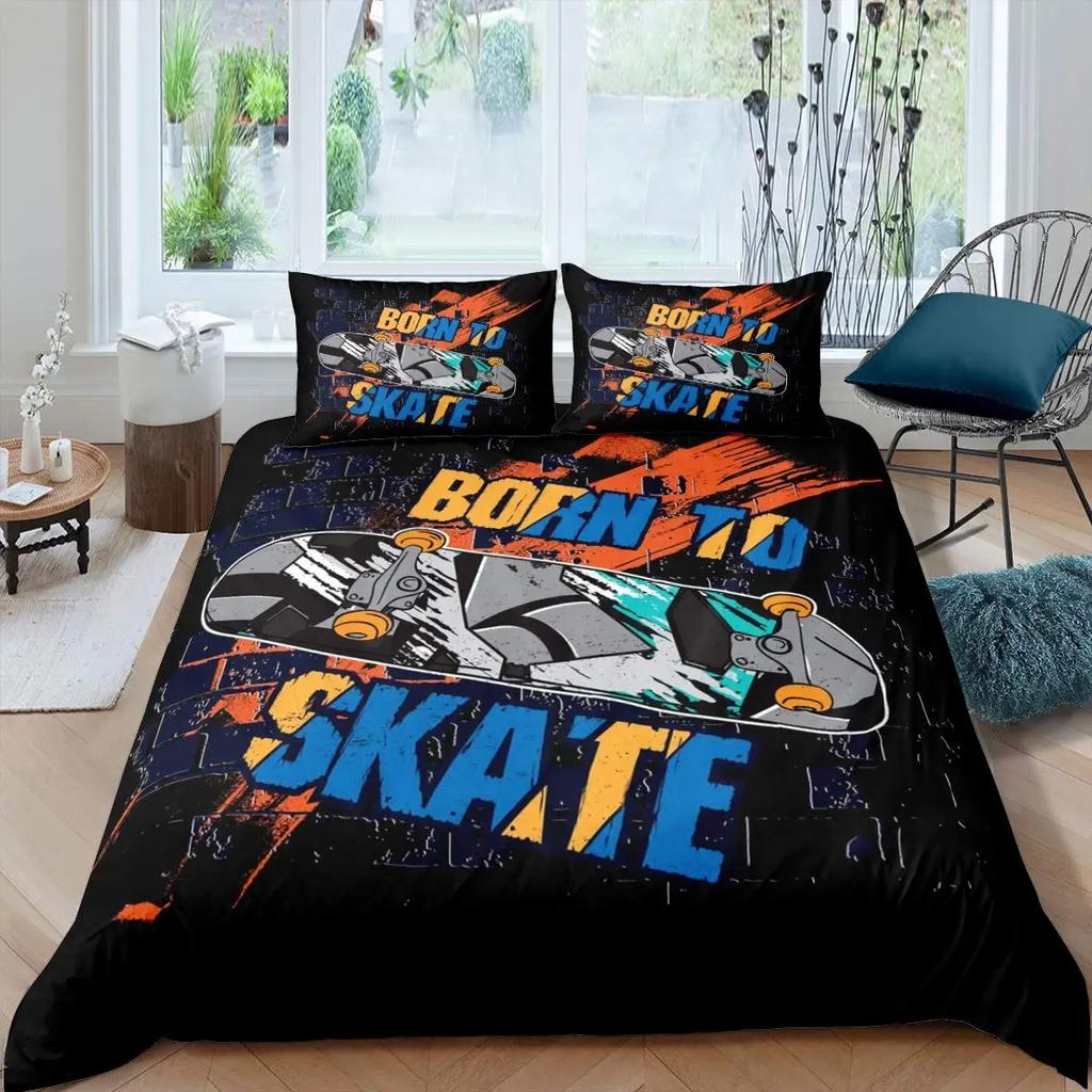 Skateboard Junge Zehner Hip Hop Stil Beding Bunt Regenbogen Tie-Dye Dekor Hippie Weiche Bettbezug Abstrakte Graffiti Kunst für Kinder Geschenk