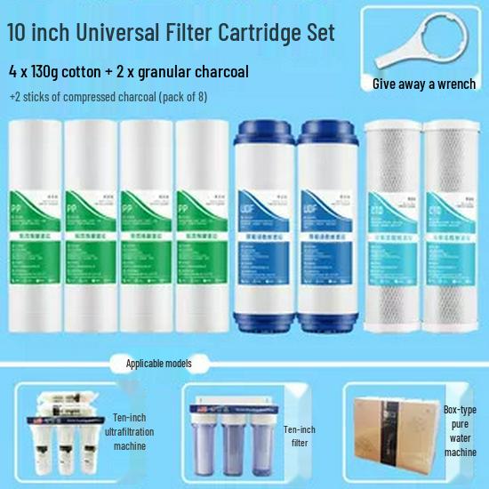 "Universal 10-Inch Water Purifier Filter: 3-Stage PP Cotton, UDF Granular Carbon, CTO Compressed Activated Carbon for Home"