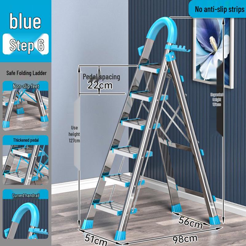 Stainless Steel Folding A-Frame Ladder - Portable, Multi-Functional, 3-5 Step Indoor Ladder