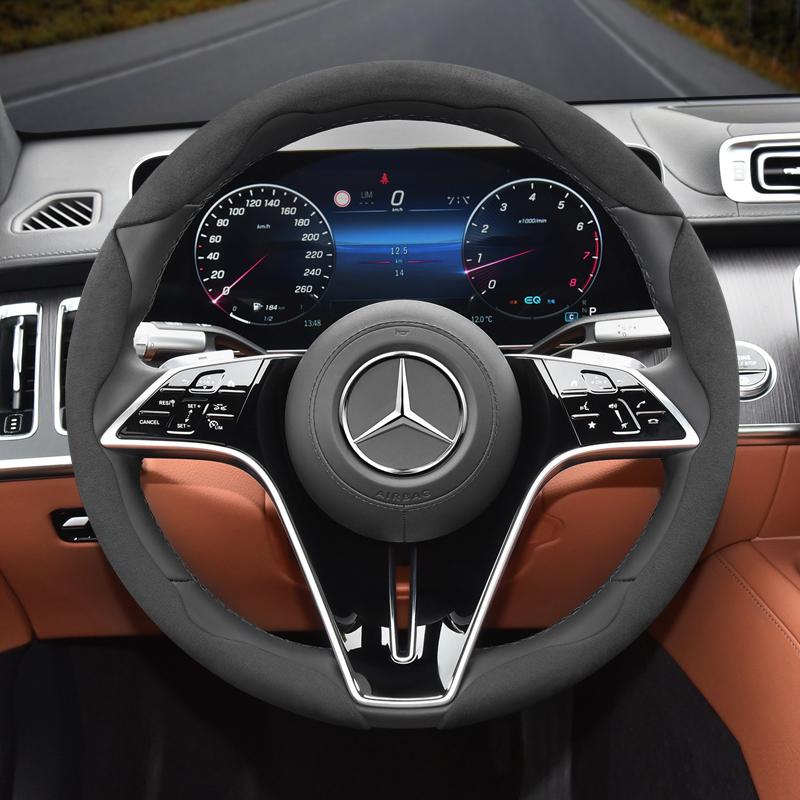 Suitable for Mercedes-Benz Anti-Slip Buckle Segmented Suede Steering Wheel Cover Suitable for E Class S C a Glc Suv Eqc Gle Gla Eqe Amg Eq C63 E63 