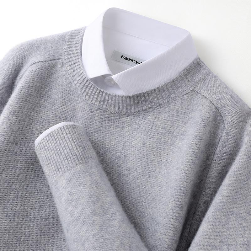 Men s Cashmere Round Neck Saddle Shoulder Sweater - Business Casual, Loose Fit, Thick Knit Pullover Medium