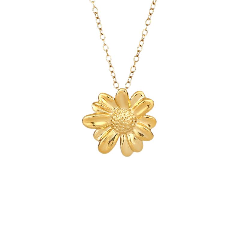 Women's Stainless Steel Sunflower Necklace - Luxury Design, Colorfast Flower Pendant Clavicle Chain.