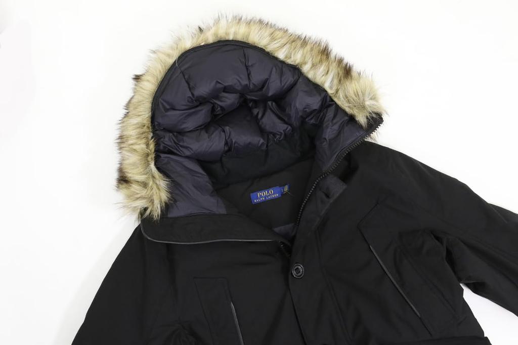 POLO RALPH LAUREN Fur Hooded Down Size 0101985 Men's N-3B Jacket, L, Black,