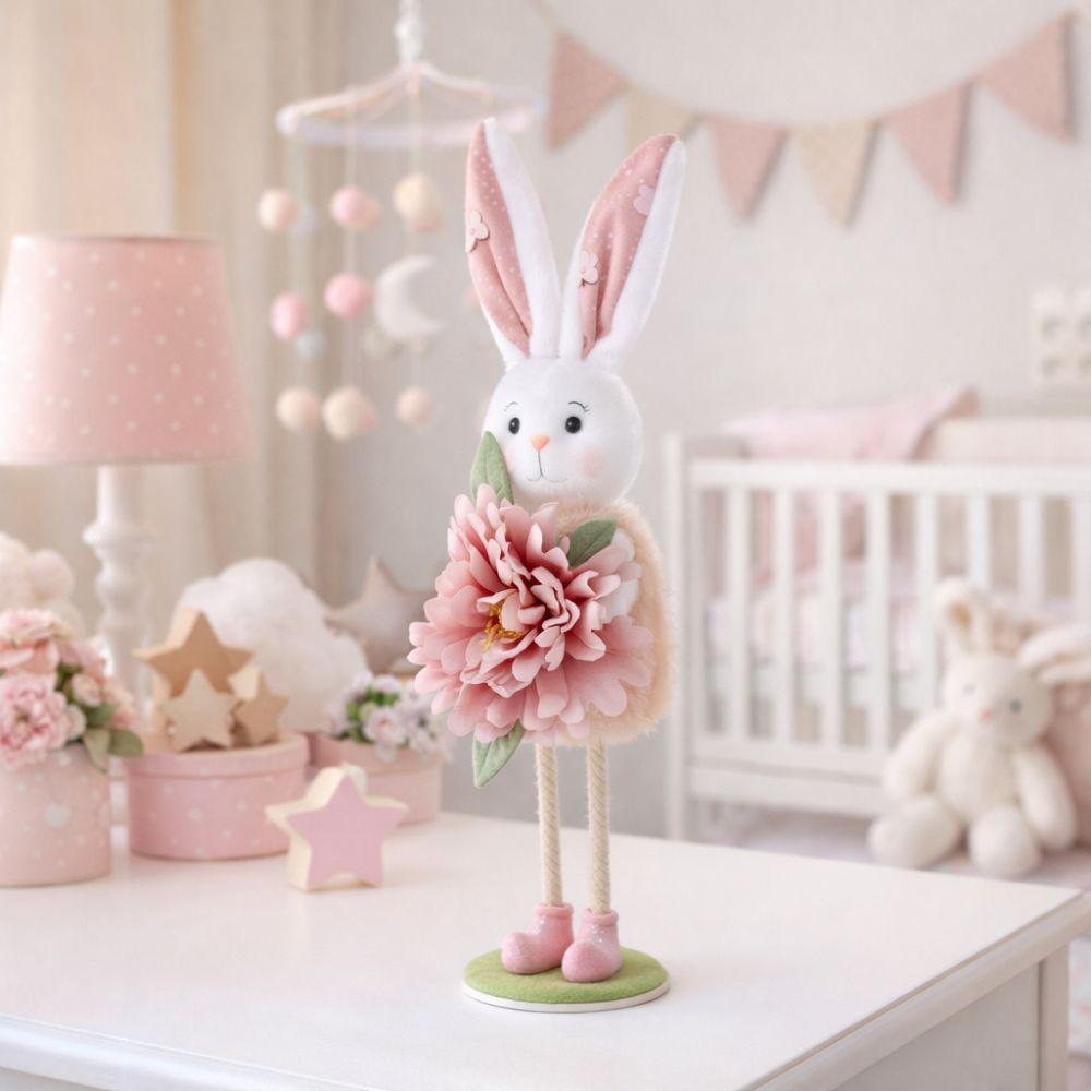 Standing Flower Rabbit Figurine Cute Bunny Doll Figures Easter Bunny Ornament  Kids Gifts