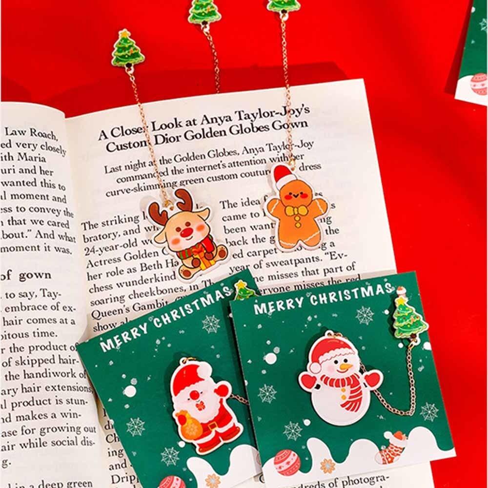 1 Piece Cartoon Christmas Metal Santa Claus Acrylic Pendant Bookmark School Office Supplies Bookmarks Cute Stationery