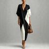 European and American Women's Clothing Black and White Geometric Splicing Deep, Loose and Lazy Long Sweater Skirt Casual Meat Cover Dress
