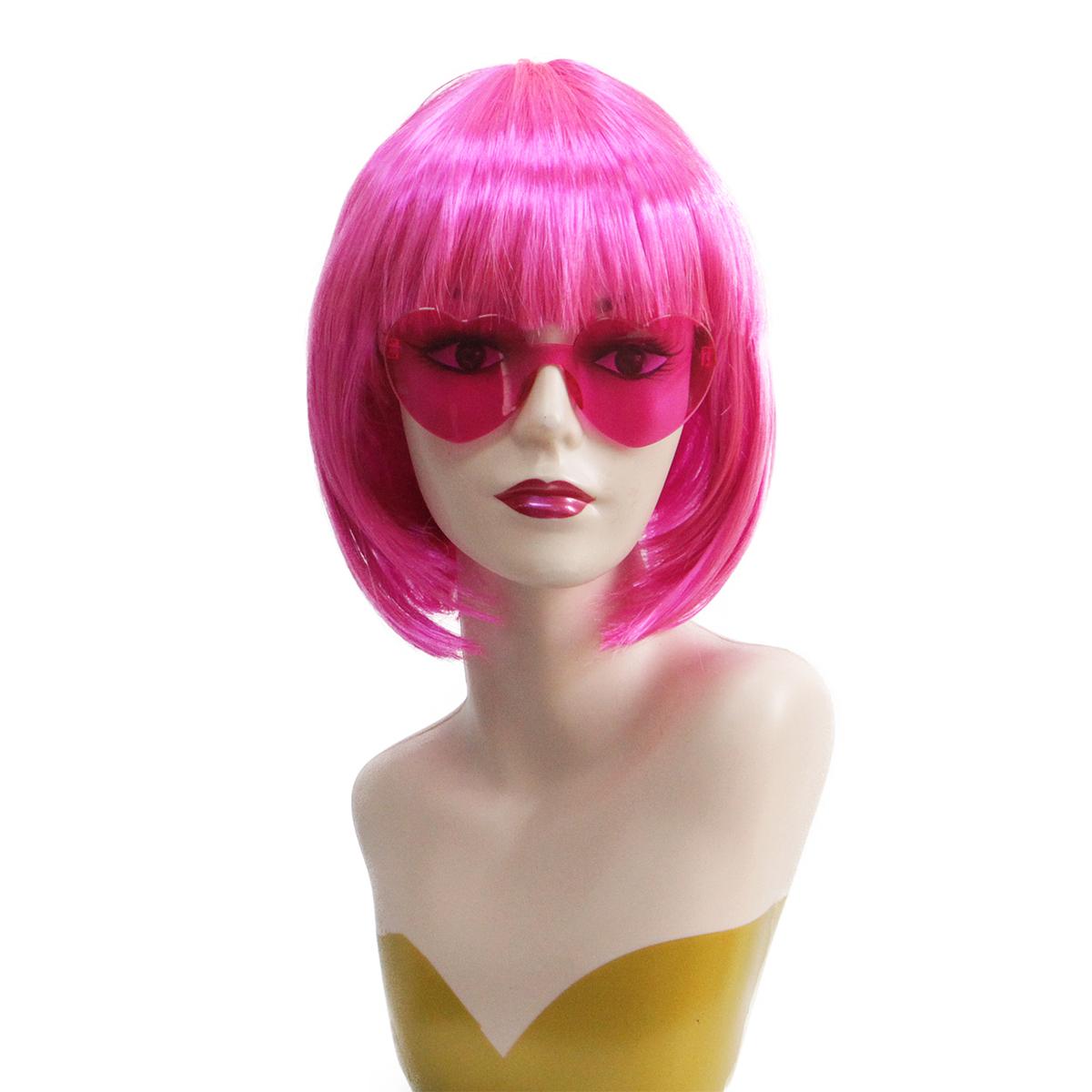 

Bob wig synthetic short rose-red micro-curl wigs for women music festivals and masquerade parties cosplay costume party gifts рожевий червоний колір