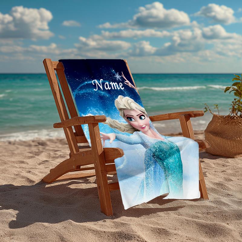 Custom Name Ultra-Soft Beach Towel with Elsa Theme,Ideal for Pool - Camping, Diving - Perfect Travel Essential, Vibrant Beach Towel.