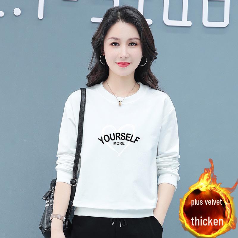 Women's Black Plus Velvet Sweatshirt: New Loose Fit for Autumn & Winter