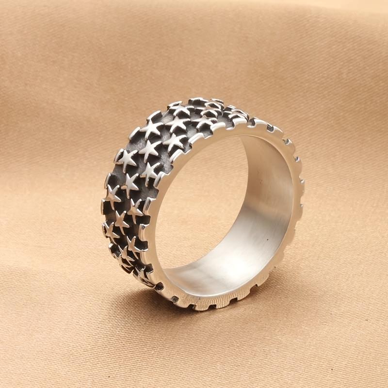 1pc Men's Titanium 316L Stainless Steel Five-Pointed Star Ring - Retro Punk Style 316L Stainless Steel Black Starry Sky Design, Durable Comfort Fit fo