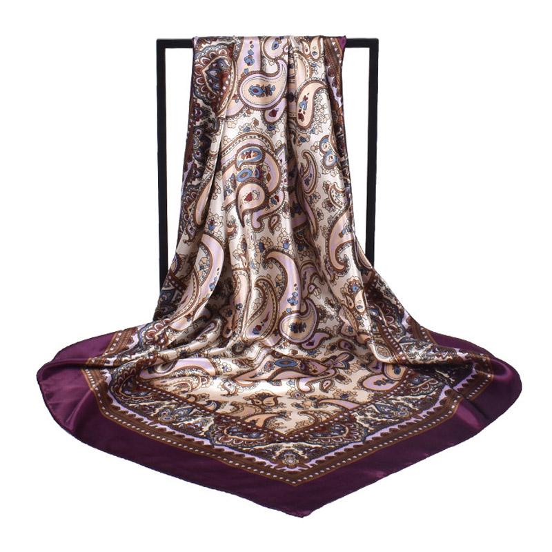 90X90Cm Head Scarf Women Luxury  Silk Square Scarf Foulard Satin Bandana Soft Neckerchief Hijab Hair Scarves For Ladies