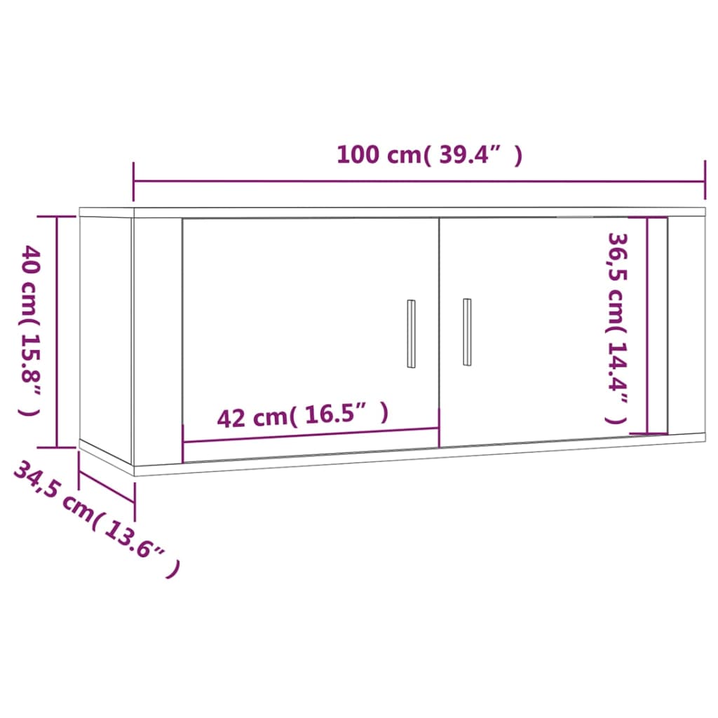 Wall Mounted TV Cabinets Set of 3 Sonoma Oak Finish 100 X 34.5 X 40 Cm