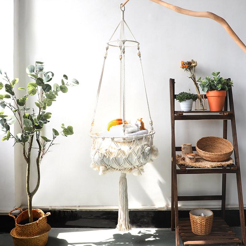 Large Macrame Cat Hammock,Macrame Hanging Swing Cat Dog Bed Basket Home Pet Cat Accessories Dog Cat's House Puppy Bed Gift