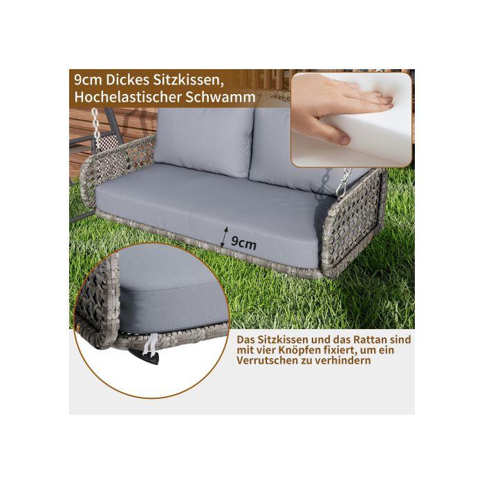 Gartenschaukel - Grau - Kapazität 320 kg - Dickes Kissen 9 cm - Einfache Montage