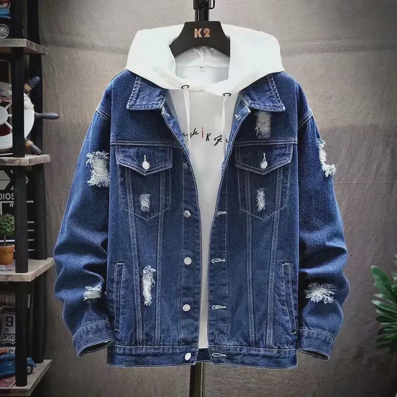 Jeansjacke im koreanischen Stil für Herren – trendige, lässige Herbst-Passform mit Used-Details