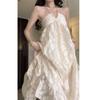 New French neck dress women's seaside photo shoot holiday halter dress super fairy loose a-word skirt