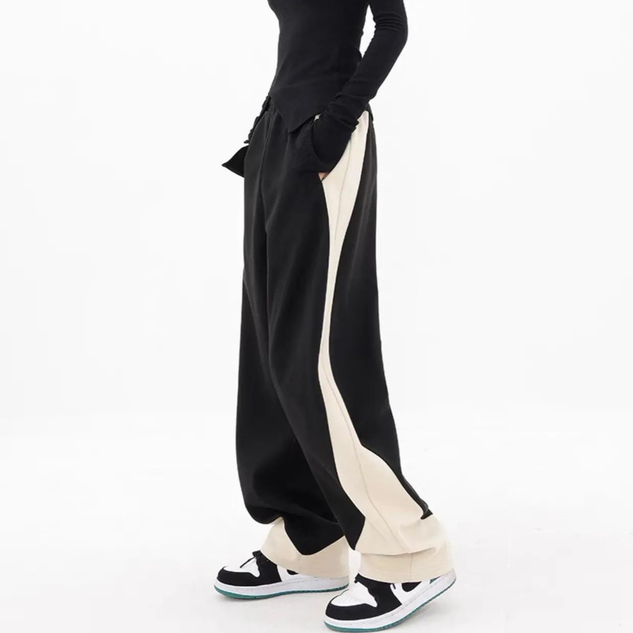 

Женские шаровары в американском стиле в стиле пэчворк: Контрастные повседневные спортивные брюки с широкими штанинами на весну и осень L