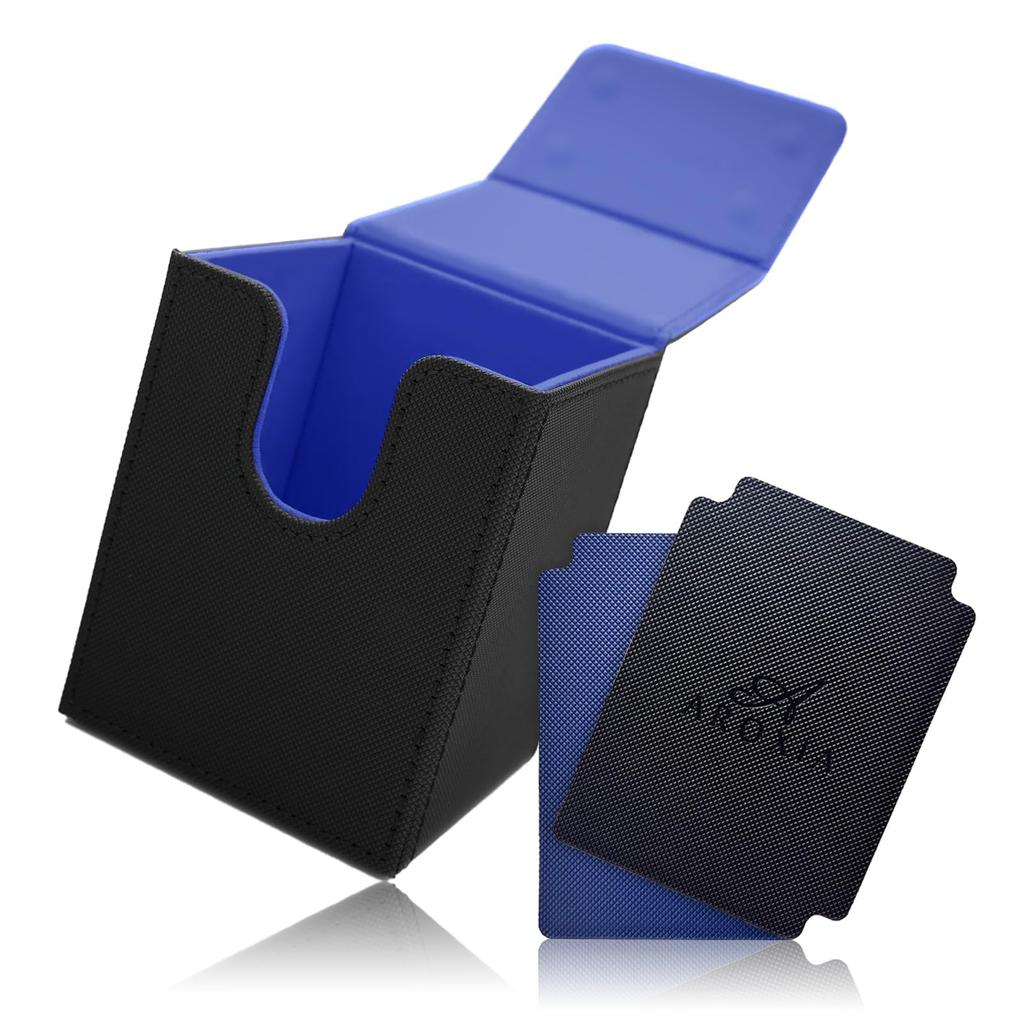AROXIA Deck Case Trading Card Case Compatible with Various Card Games Black x (Vertical Case, Blue)