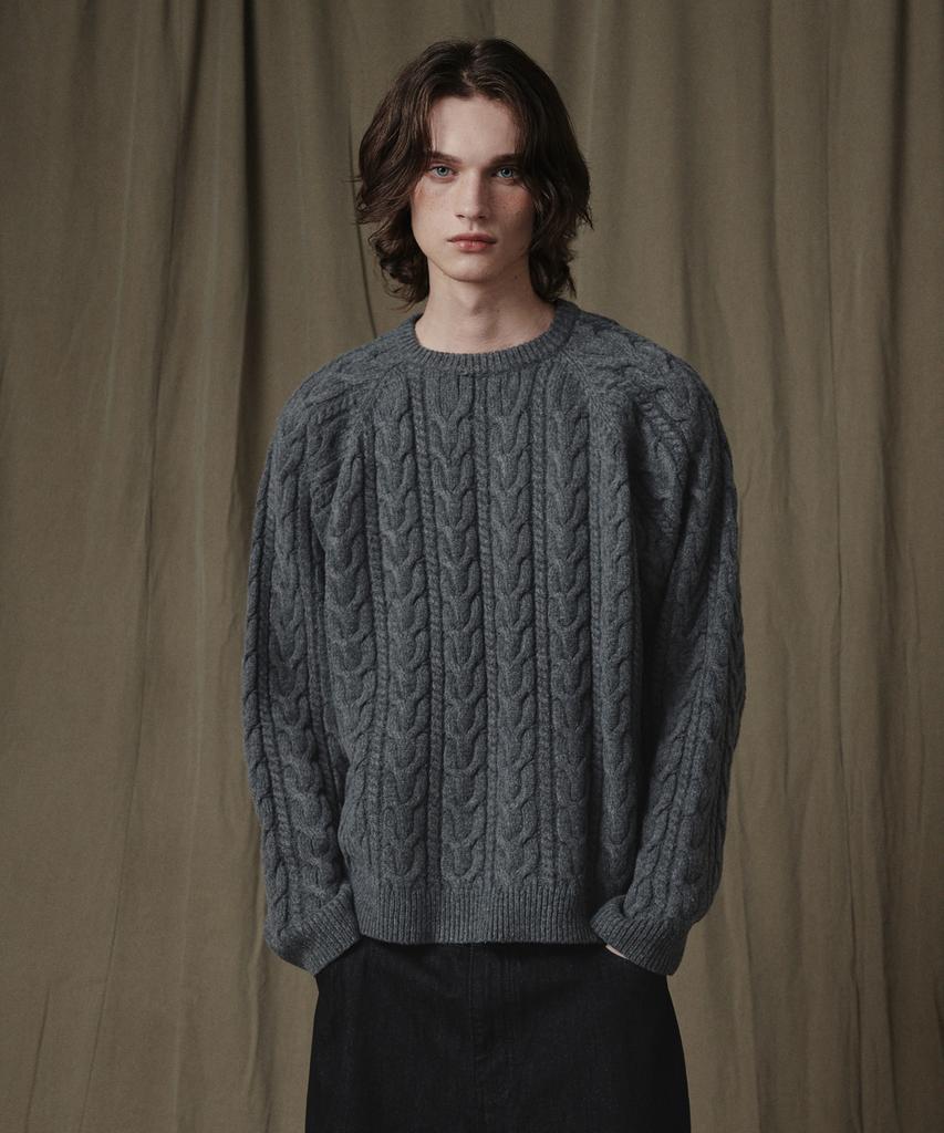 GLW Raglan Cable Knit Charcoal