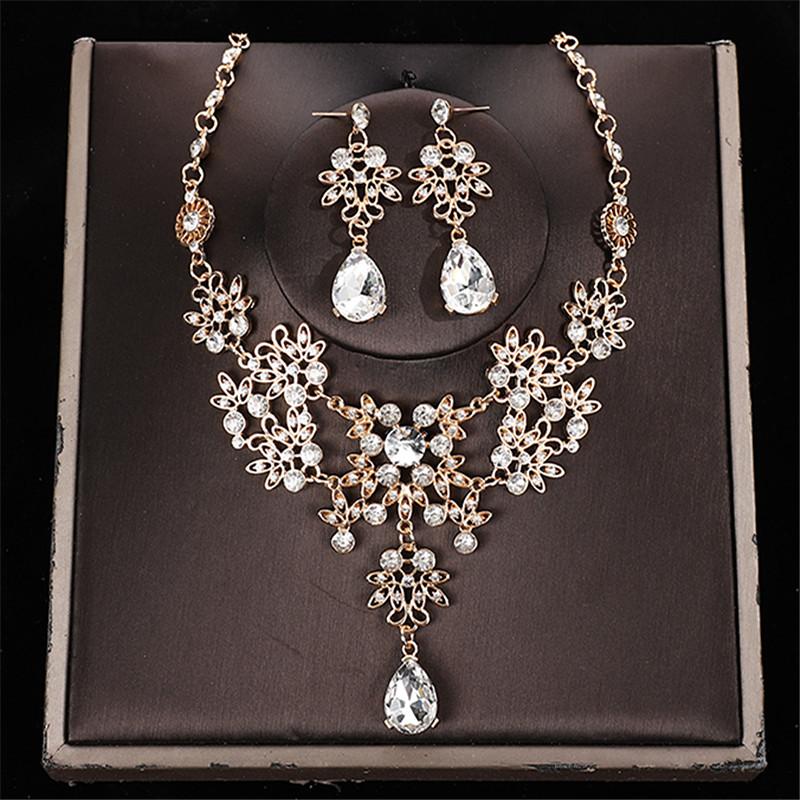 Fashion Necklace And Earrings Set - Leaf And Droplet Wedding Set - Bride's Jewelry Set