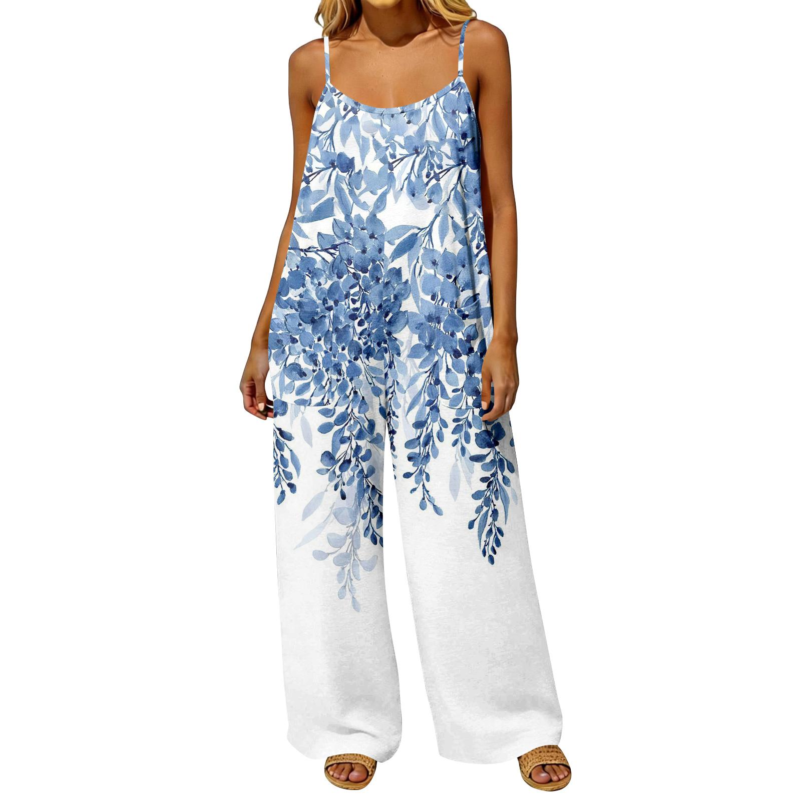 Women Casual Loose Fit Vintage Style Jumpsuit Sleeveless Spaghetti Strap Backless Romper with Pockets Lightweight Comfortable Fit XXL бежевый