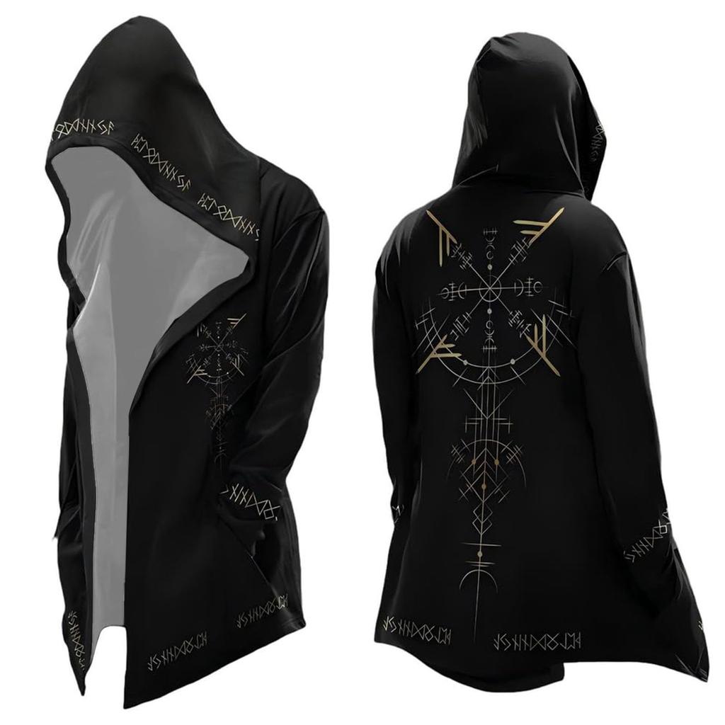 Men's Hooded Cape with Printed Pattern for Halloween Costume