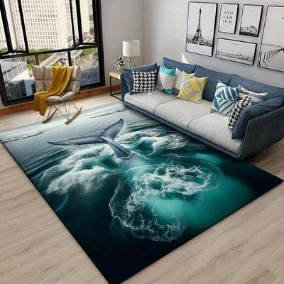 Floor Mat Crystal Velvet Non-Slip Carpet Rug - Killer Whale Tail Printed Floor Mat, Extra Large