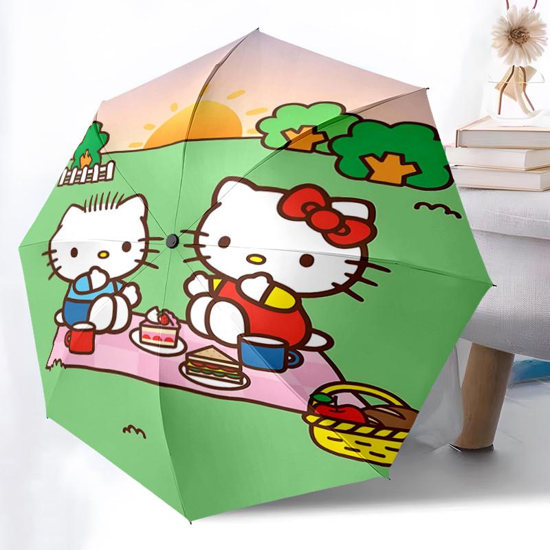 1pc Hello Kitty Picnic with Auto Open Close Umbrella, Portable Folding Design, 8-Bone Iron Frame, Outdoor Umbrella, Ideal Gift for Fans, Travelers, Da