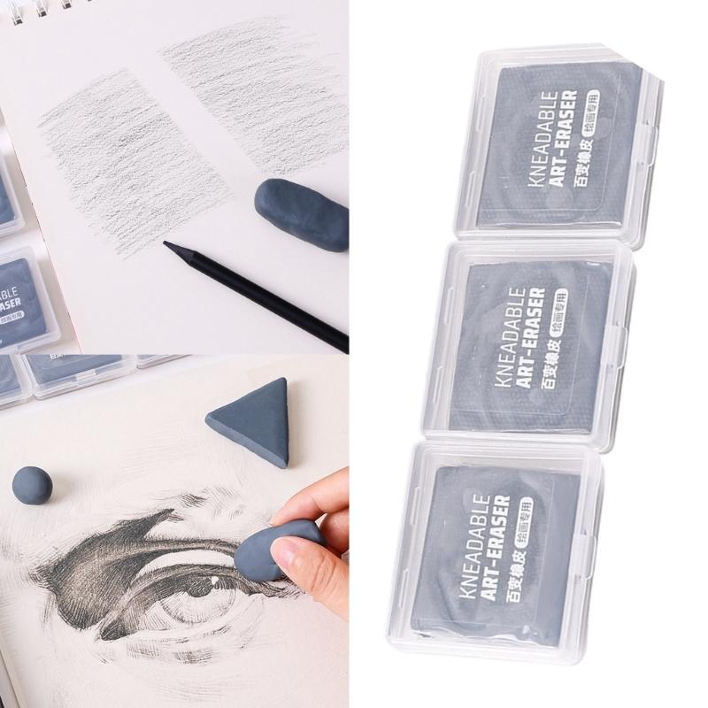 Professional Drawing Eraser 3Pcs Kneadable Art Erasers with Storage Boxes for Portrait Sketching School Notes and Studio Drafting