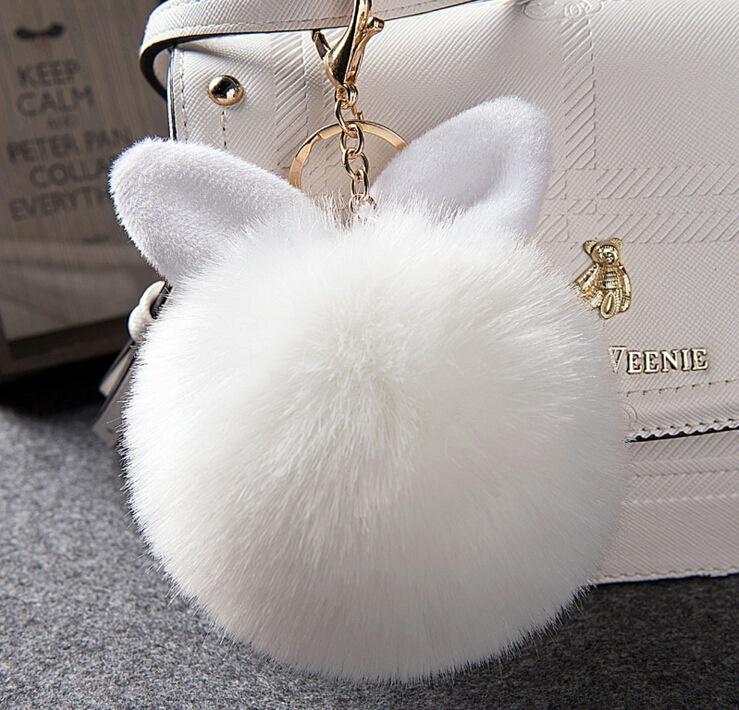 

New Fluffy Bunny Toys Ear Keychain Rabbit Chain Fur Woman Bag Charms Keyring Car Pendant Holder Jewelry белый