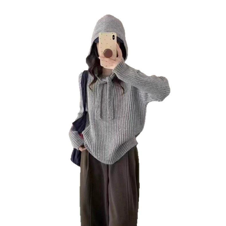 Women's Korean Style Hooded Knit Sweater - Loose, Versatile, Autumn/Winter Pullover