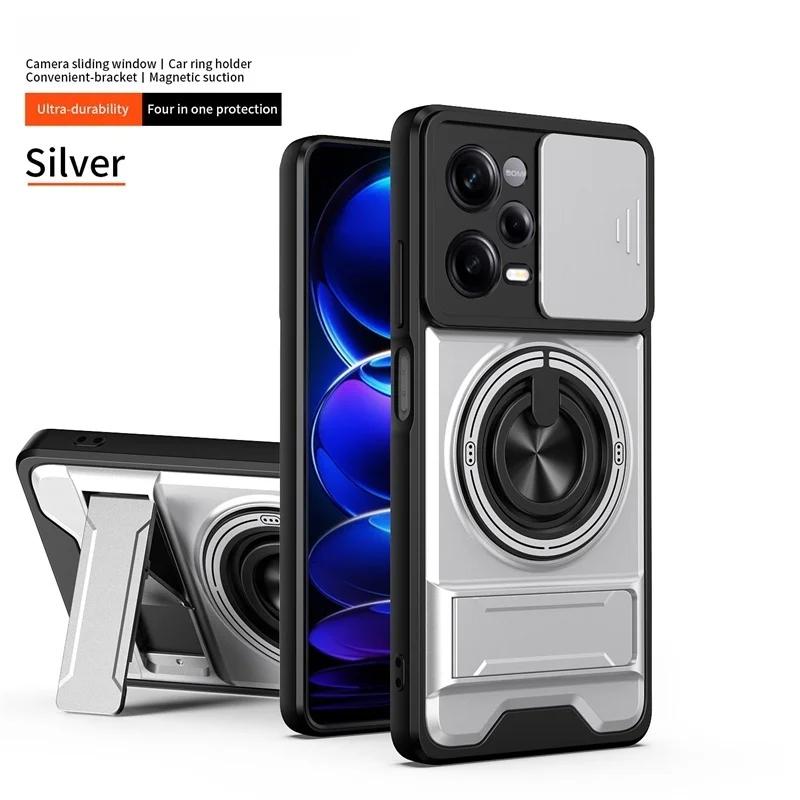Slide Camera Lens Protector Case For Xiaomi Redmi Note 12 Pro 5G Note12 Pro+ 12S 4G Car Magnetic Ring Cover Stand Holder Fundas