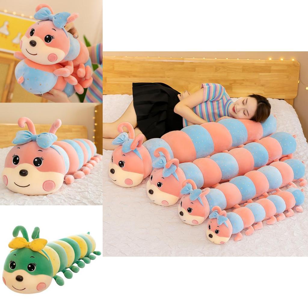 Cute Cartoon Bow Caterpillar Plush Doll Toy With Sequins For Kids Bed Decor