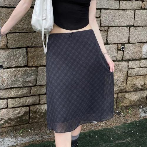 Korea Chic Spring French Retro Skirt Women High Waist Plaid Mid-Length Skirt Female Casual Vintage Designer Y2k Skirt 2024 New