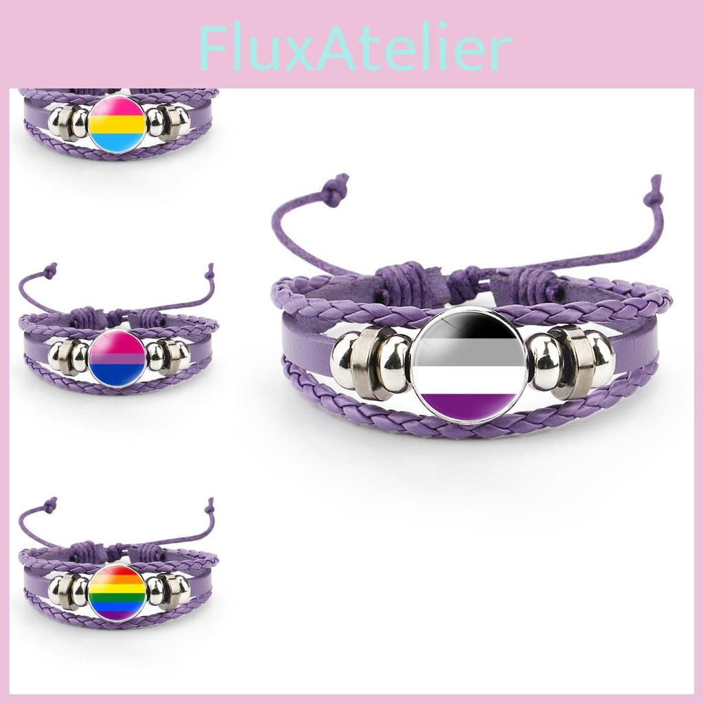 Colorful Distinctive And Rainbow Flag Time Gemstone Purple Bracelet Leather