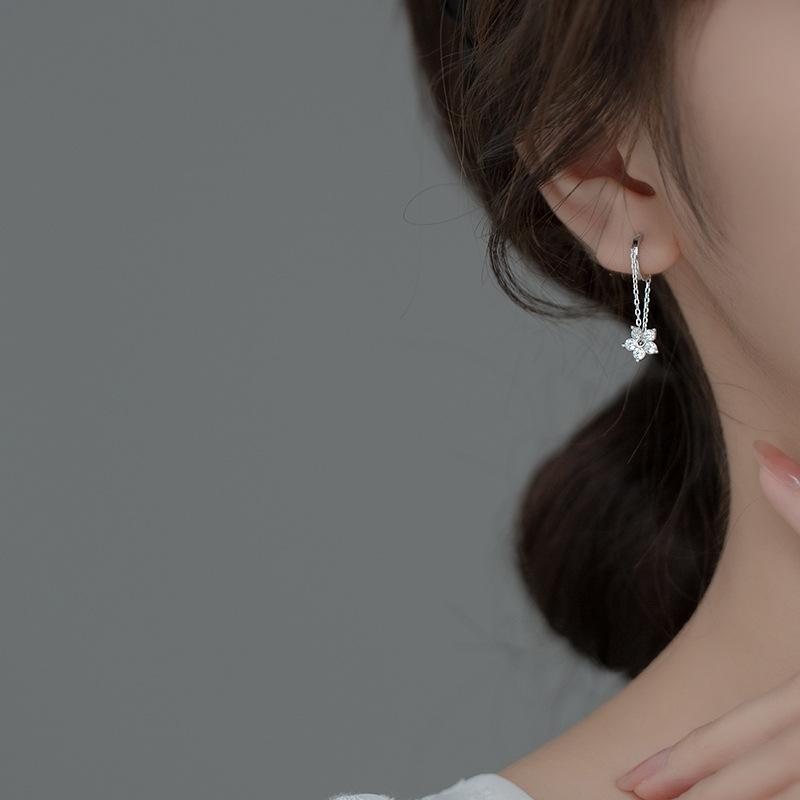 Fashion Jewelry Flower Drop Chain Tassel Earrings 18K Gold Plated 925 Sterling Silver Hoop Earrings Jewelry for Women