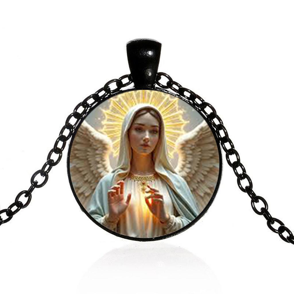 Virgin Mary And Angel Wing Pendant Necklace - Suitable For Both Men And Women.