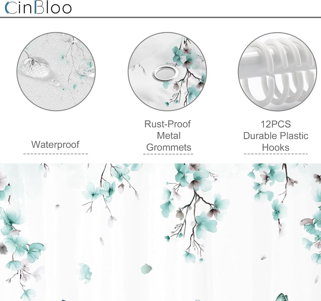 Blumen Schmetterling Duschvorhang Minzgrüne Blumen Und Schmetterlinge Badezimmer Deko Frühling Design Wasserdichtes Gewebe Eleganter Stil