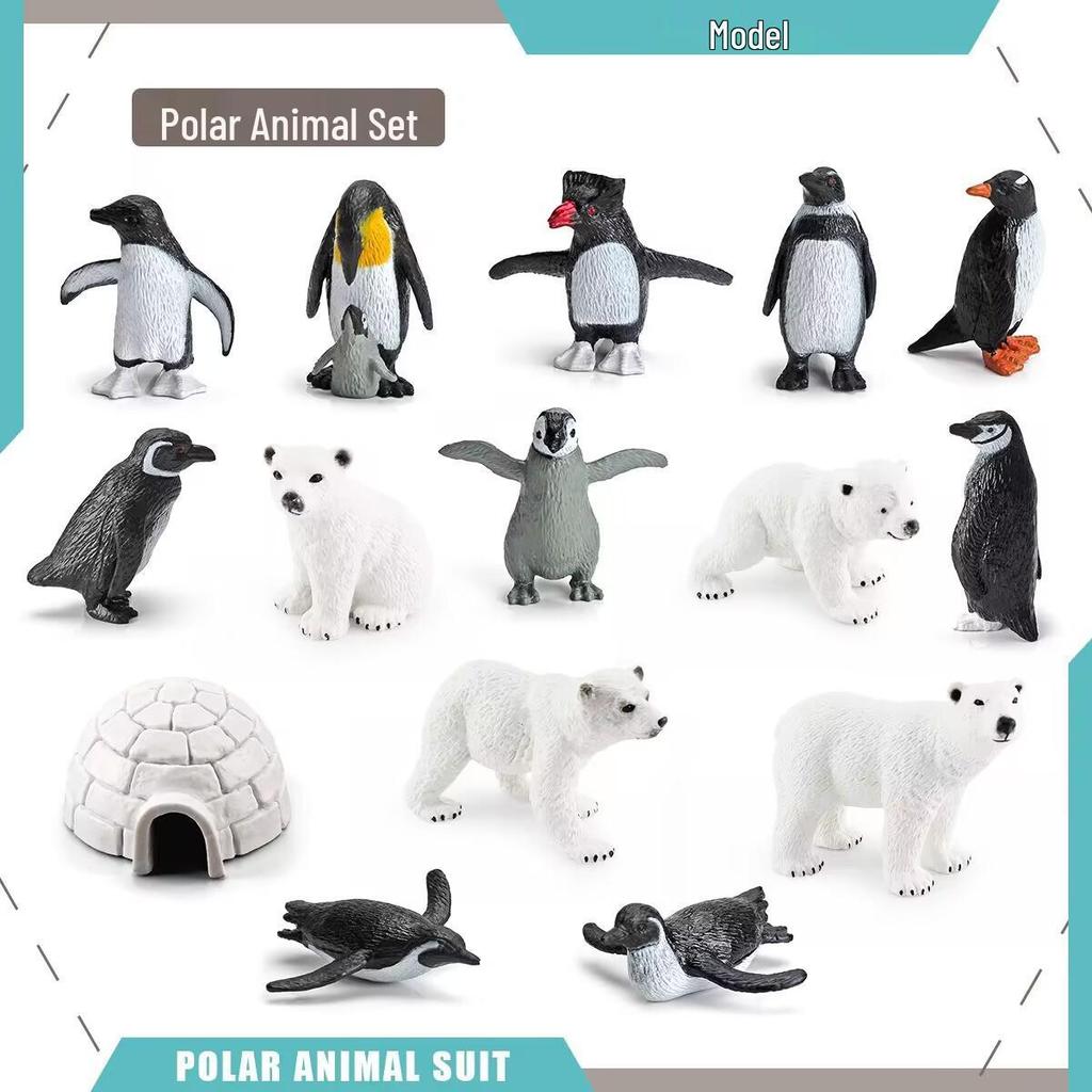 Wild Arctic Animal Set - Penguin, Polar Bear, Igloo Models for Desktop Decoration