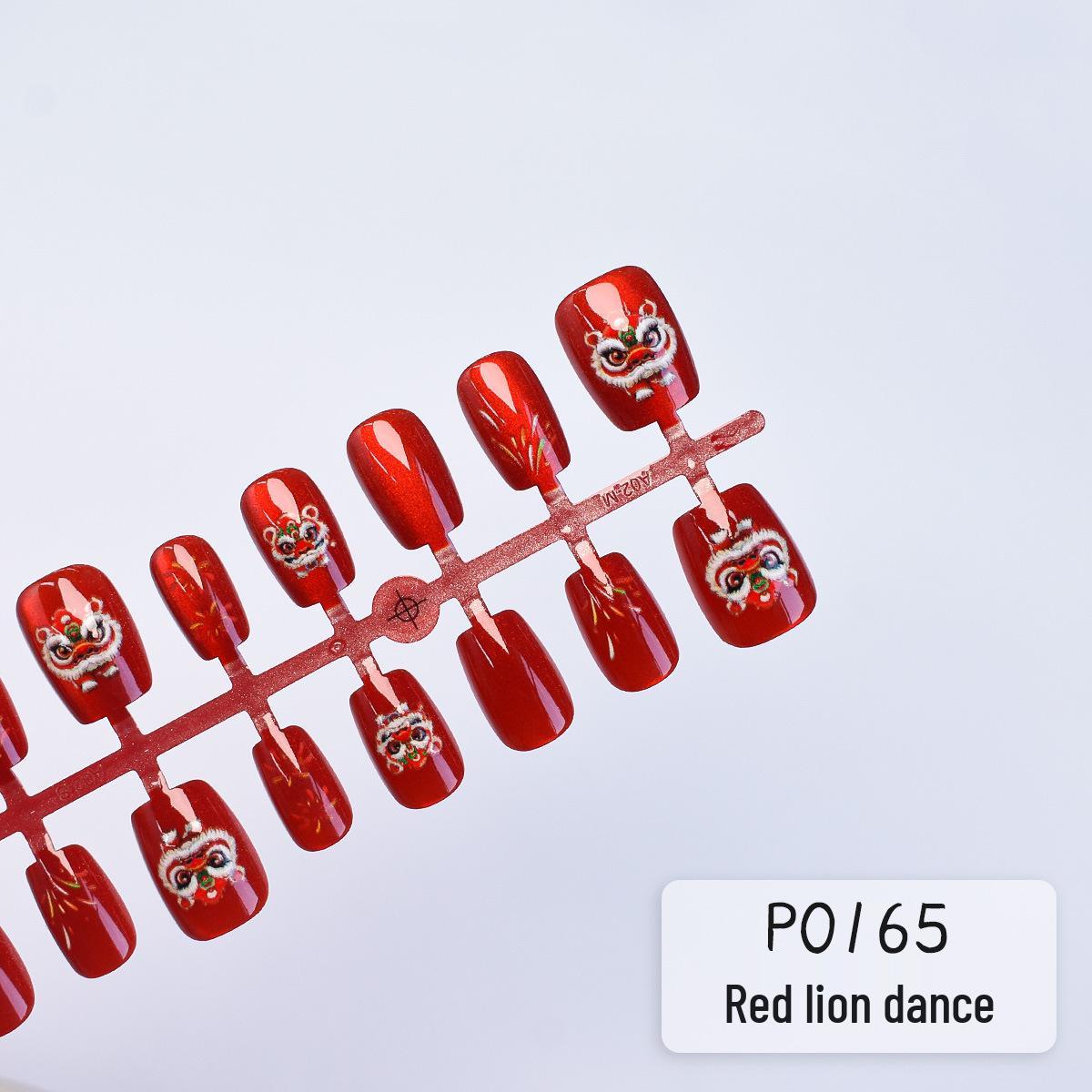 

Красные ногти «Кошачий глаз», танец льва, фейерверки - Праздничный стиль для Нового года, Все размеры