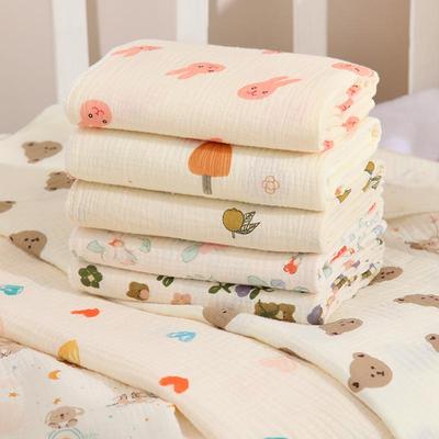 Cartoon Print Double Layer Crinkle Muslin Baby Swaddle Blanket