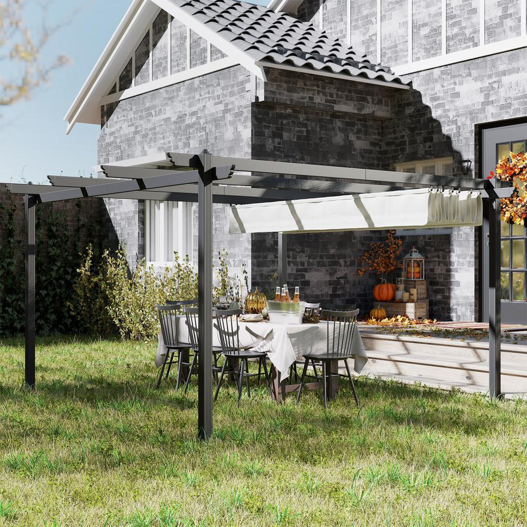 Gazebo Pergola 4x4 M with Retractable Canopy, 8 Screws and 8 Stakes In Aluminum, Polyester and Metal, White